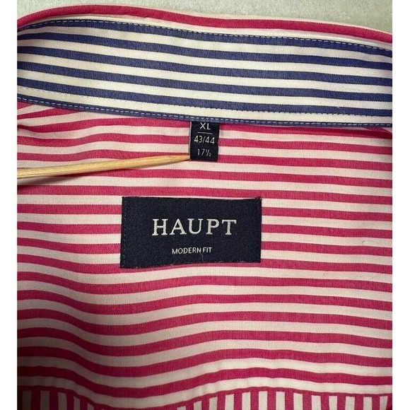 Haupt Shirt Modern Fit Men's Size XL Red Striped Collared Long Sleeve Button Up - Picture 14 of 16